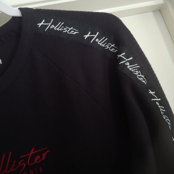 Hollister Womens L-Sleeve Waffle Knit Logo Down Both Arms Y2K Thermal S Pullover - Picture 6 of 9